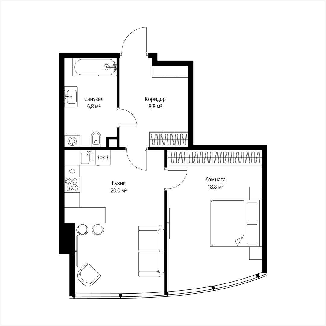 Apartamento 1 habitación 54 m² Moscú, Rusia