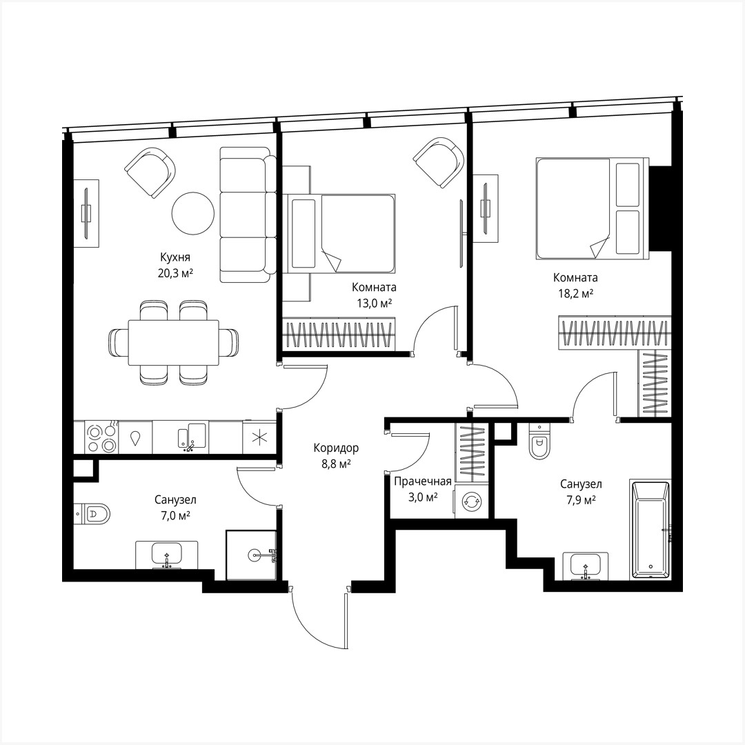 2 room apartment 78 m² Moscow, Russia