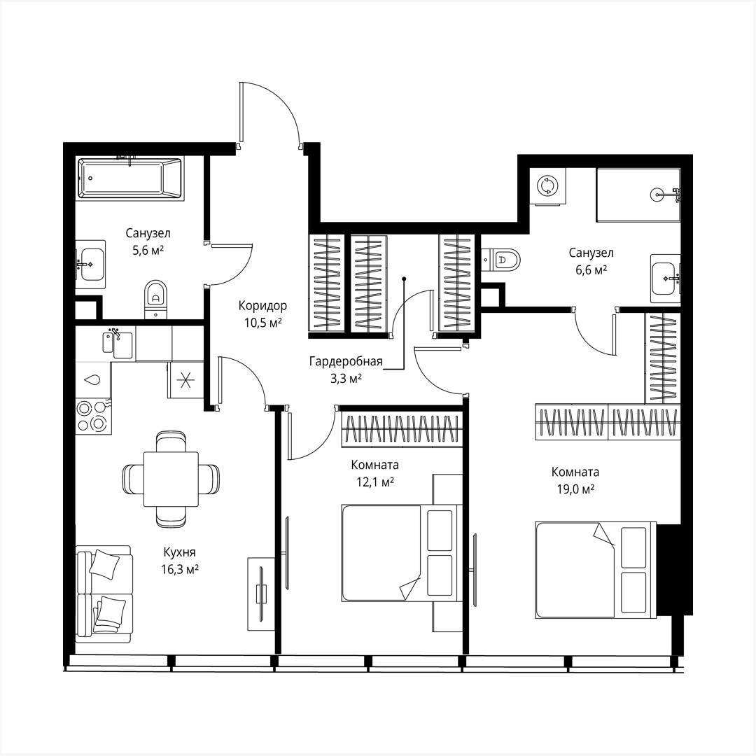 2 room apartment 73 m² Moscow, Russia