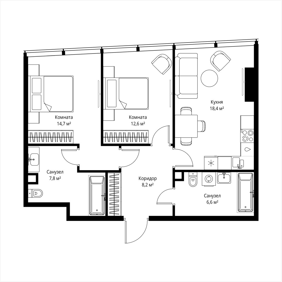 Apartamento 2 habitaciones 68 m² Moscú, Rusia