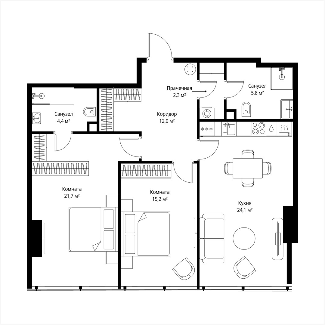 Apartamento 2 habitaciones 86 m² Moscú, Rusia