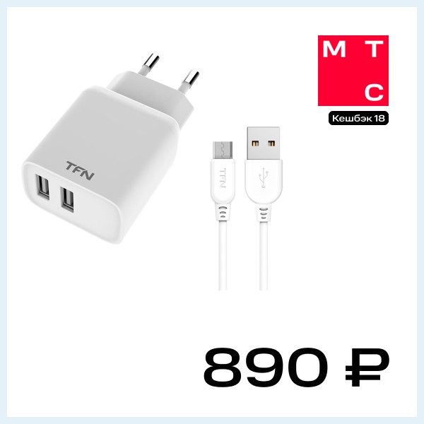 СЗУ TFN 2USB Rapid+кабель MicroUSB 2.4А White